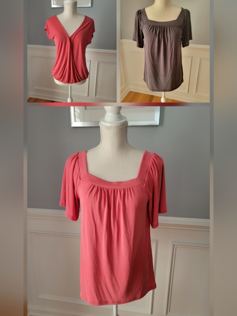 Ann Taylor LOFT Blouse Lot of 3 Coral, Charcoal, Short Sleeve Womens Size XS